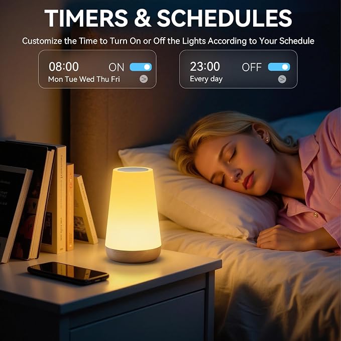 Auxmir Smart Night Light, Dimmable Nursery Table Lamp for Baby Work with App/Voice Control, LED Lamp with Music Sync and 100+ Scene Modes, Bedside Timer Lamp for Bedroom Living Room Sleep Aid(Corded)