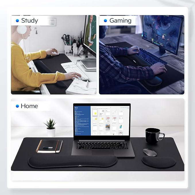 Gimars 4 in 1 Mouse Pad and Keyboard Wrist Rest Set, Large Mouse Pad with Memory Foam Wrist Support Pad for Desk with Coaster, Easy Typing Pain Relief, Gaming Office Home, 31.5x12 inch, Black