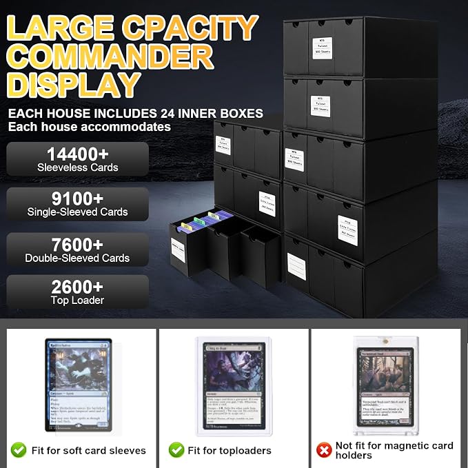 Trading Card Storage Box, 14400+ Card Organizer with 24 Inner Boxes & 72 Card Dividers, Fits Sleeved Cards & Toploaders for MTG, TCG, YGO, PTCG, Sports Cards, with Labels & Tapes