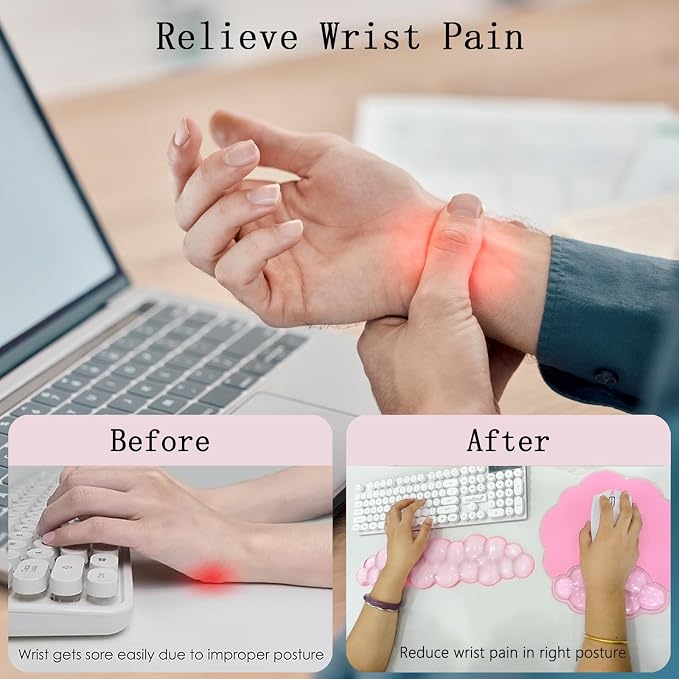 Gel Cloud Wrist Rest Keyboard Clear Pink Mouse Pad with Wrist Rest Set 3PCS Ergonomic Cool Keyboard Wrist Pad Cute Acrylic Coaster Non-Slip Base Cute Transparent Mouse Wrist Pad Support for Computer