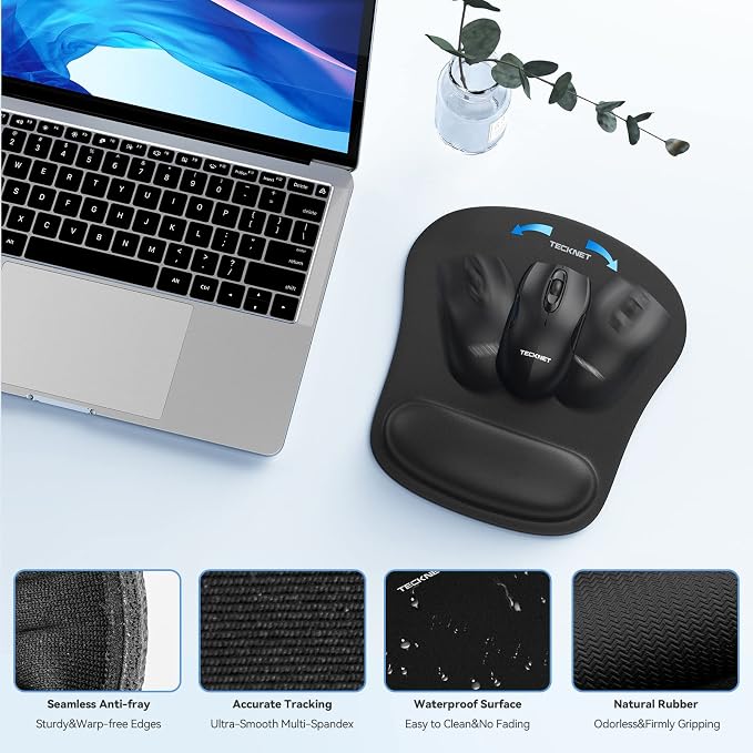 TECKNET Keyboard Wrist Rest and Mouse Pad Set with Wrist Support | Memory Foam Ergonomic Mousepad Rests for Pain Relief, Wrist Rest for Computer Keyboard for Office & Home