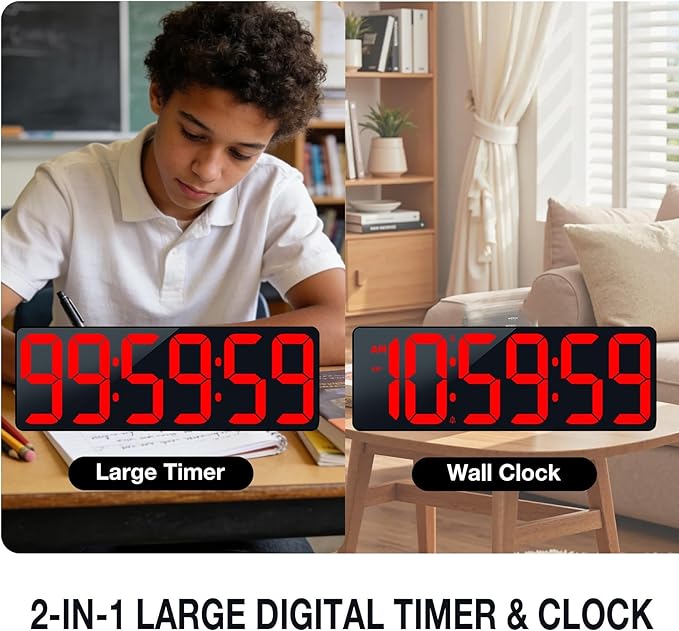 Large Digital Timer Wall Clock with Remote Control, 17.2" Count Down Up Digital Timer LED Display Auto DST Big Digital Clock for Bedroom Kitchen Living Room Office Gym Home Decor