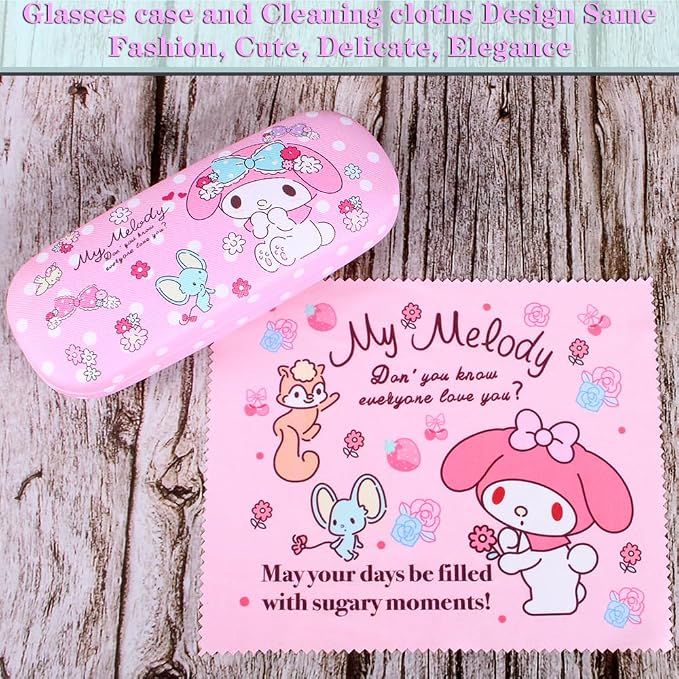ADBGV Cute Stylish Hard Shell Eyeglasses Cases Protective Case Storage Box With Glasses Cloth Eyeglass Strap for Girl Teen