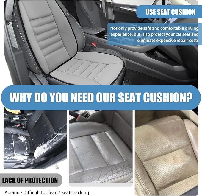 Car Seat Cushion, Memory Foam Cushion with Back Support, Gray | Seat Cushion for Full Back and Seat, Ideal for Car Seat Driver, Office Chair, Wheelchair and Back Pain Relief