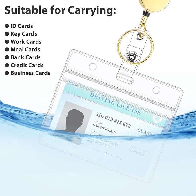 Lanyards for ID Badges Gold Stainless Steel Badge Lanyards with 2 Pcs Waterproof Id Badge Holder Retractable Id Badge Lanyards Teacher Lanyard for Cruise Ship Key Cards Id Badges