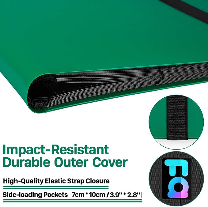 【2026】Trading Card Binder 9 Pocket, Premium Sports Collection Binder Game Cards Book with Sleeves Side Loading, Anti-open Strap Double Sided Waterproof 360 Card Folder