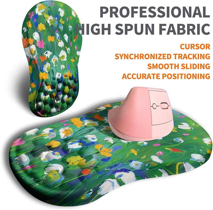 Ergonomic Joint Wrist Support Mouse Pad with Memory Foam Cushion Massage Bump, Carpal Tunnel Pain Relief Mousepad Slope Design for Wrist Rest, 11.8x7.9 in, Iris