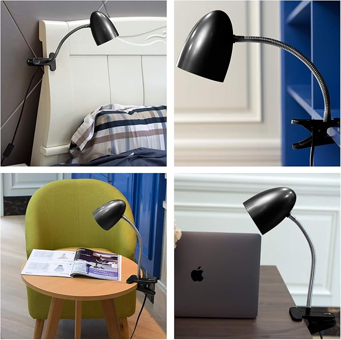 E ENERGETIC LIGHTING Clip on Light for Bed, Non-Dimmable Clip on Reading Light for Bed, 4000K Cool White, 3.5W 240 LM Desk lamp with clamp, Eye Protection, ETL Listed, Black