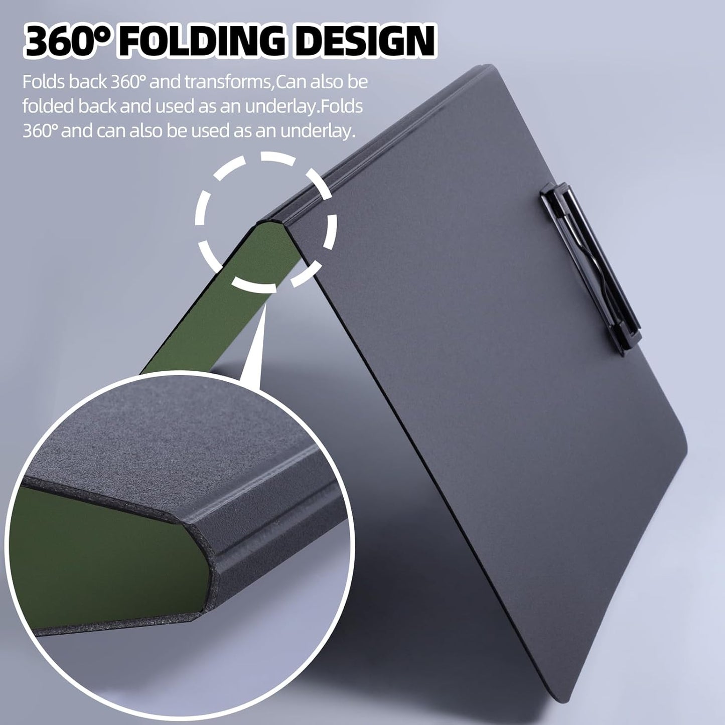 Clipboard Folder, 5 Pack A4 Foldable Clipboard with Horizontal and Vertical Double Metal Clips, 360 Degree Foldable Binder Clipboards with Pen Holder, File Cover Folder Clipboards, Green