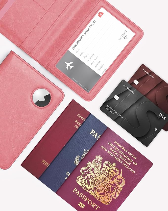 Stouchi AirTag Passport Holder – Slim RFID Travel Wallet | Ultra-slim, Waterproof PU Leather, 5 Card Slots, RFID Blocking, AirTag Slot – Perfect for US Passports