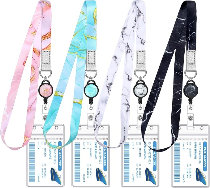 HONSIO 4 Pack Cruise Lanyard for Ship Cards, Cruise Essentials 2026, Marble | Retractable Badge Reels & Waterproof ID Badge Holders, Cruise Must Have for Carnival, Royal Caribbean, NCL
