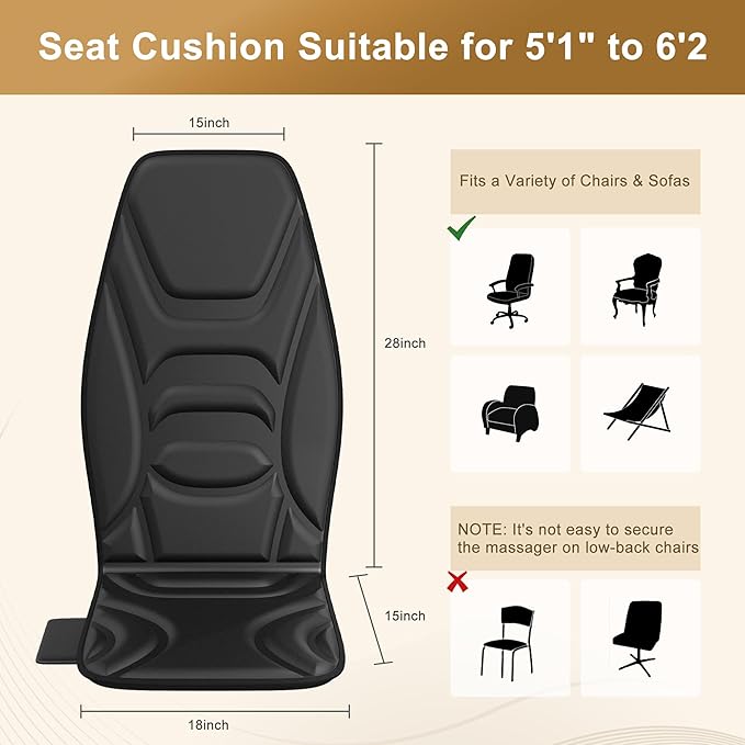 Back Massage Chair Pad with Heat, Back Massager for Back Pain Relief, Chair Massager with Vibration, Portable Massage Chair Pad for Office Use, Gifts for Dad & Mom