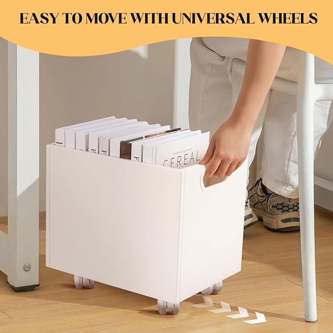 Rolling File Organizer with Wheels, Stackable Storage File Boxes, Portable Letter/Legal Size File Folder Box Book Box Document Organizer for Home Office Filing Storage Bin, White