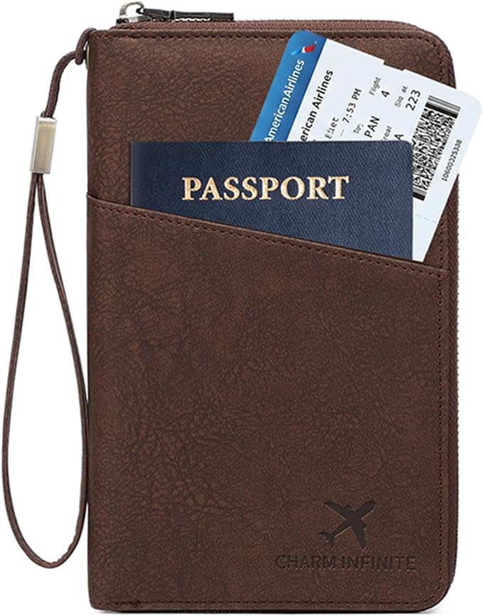 Family Passport Holder for Travel Women and Men RFID Blocking Passport Holder with Zipper Multi-functional Passport Wallet Passport Case Passport cover Travel Essentials