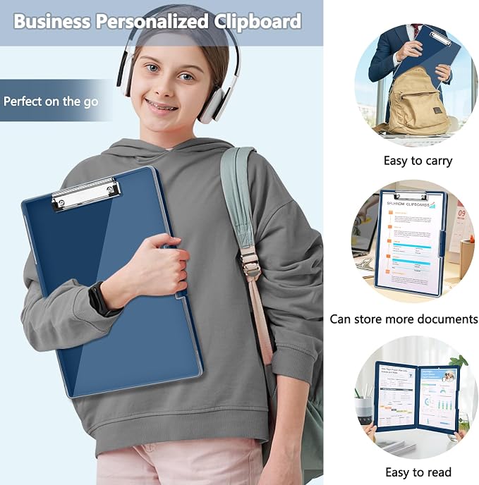 SFLHHDM Clipboard with Storage,Heavy Duty Clip Boards 8.5x11 with 2 Storage Case,Clear Visible Panel Storage Clipboards,Side Opening Nursing Clipboard Folder for Office Supplies (Dark Blue)