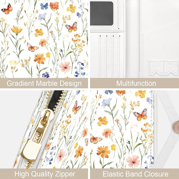 Passport Holder for Travel, RFID Blocking Passport Cover for Women Zipper | Travel Wallets, Passport Book Holder, Credit Card Holder, ID Window,SIM Card Slots, Coin & Tickets Pocket, Wild Flower