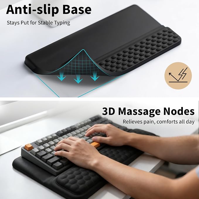 Keyboard Wrist Rest Stand Pad, Soft Memory Foam Ergonomic Computer Wrist Support, Keyboard Riser Hand Rest Cushion Holder Gaming Typing Coding Desk Accessories for Home Office School（Black）