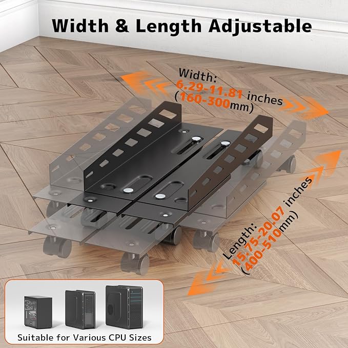 PUTORSEN Computer Tower Stand - Under Desk PC Stand for Floor with Rolling Caster Wheels, Adjustable CPU Tower Holder Fits Most PC Tower