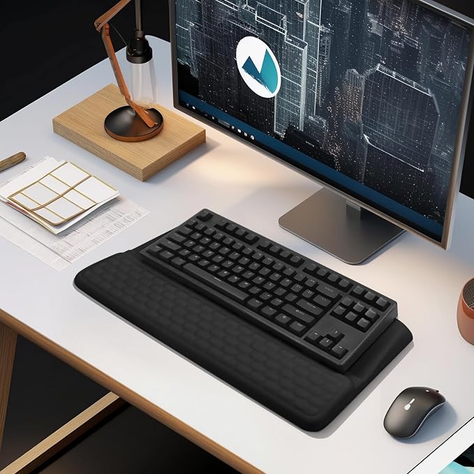 Computer Keyboard Stand with Wrist Rest Support Pad, Black | Ergonomic Comfy Tilted Keyboard Stand Riser Holder Pad for Pain Relief, Soft Memory Foam Desk Cushion for Office Home