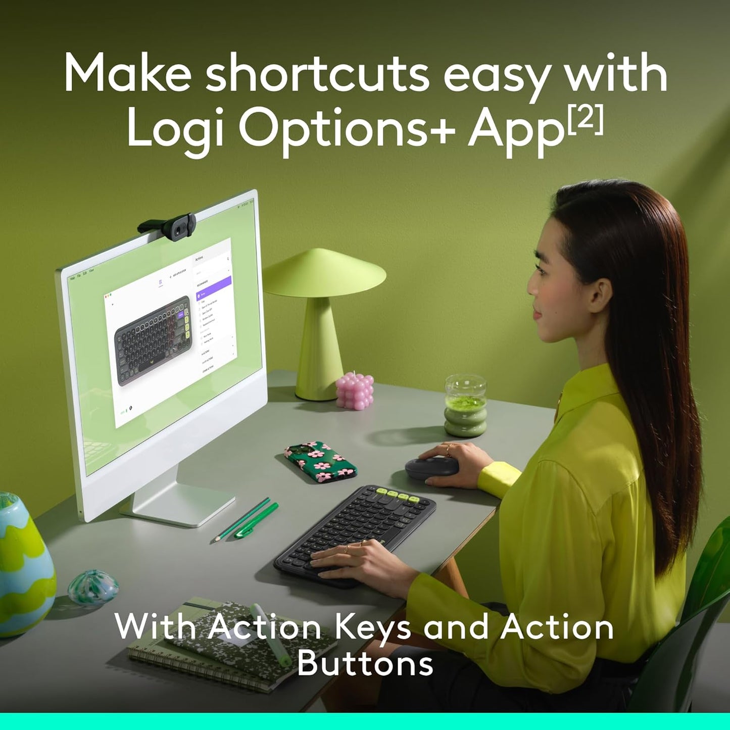 Logitech POP ICON Combo, Bluetooth Keyboard and Mouse Combo, Comfortable Typing, programmable Keys and Buttons, Quiet clicks, Easy-Switch up to 3 Devices - Graphite and Lime