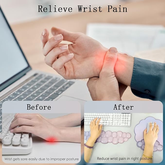 Gel Cloud Wrist Rest Keyboard Clear Mouse Pad with Wrist Rest Set 3PCS Ergonomic Acrylic Coaster Non-Slip Base Cute Transparent Cool Wrist Pad for Keyboard and Mouse Computer Gradient Pink Blue