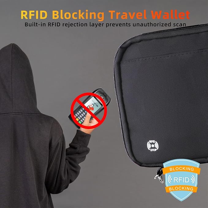 WALNEW Passport Holder for Travel Family, RFID Blocking Passport Wallet | International Travel Essentials, Travel Document Holder with Wristlet and Cross Body Straps, Fits 7 Passports for Family
