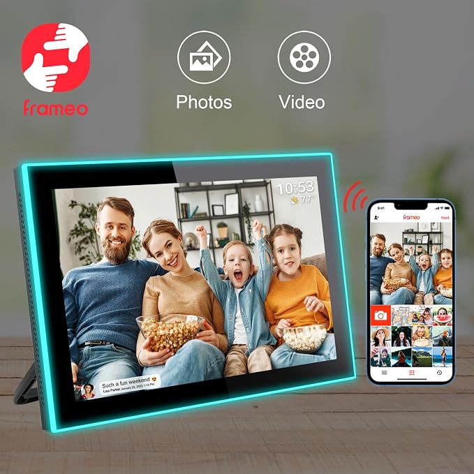 32GB FRAMEO 10.1 Inch WiFi Digital Photo Frame, 1280x800 HD IPS LCD Touch Screen, Auto-Rotate, 32GB Storage, Support USB Drive/SD Card Extend Storage, Share Moments via Frameo App
