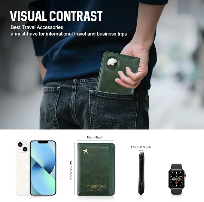ILIYAH-Passport Cover-Passport Holder Travel Wallet-RFID Blocking Passport Case Travel Accessories Card Holder Wallet Unisex Travel Gifts (Pure Green)