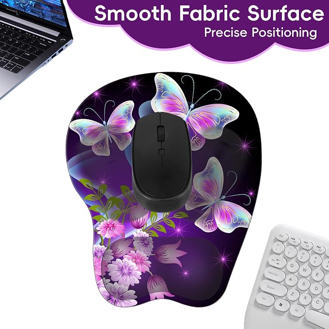 Upgrade Ergonomic Mouse Pad,Non Slip Mousepad Wrist Rest Support for Office, Computer, Laptop & Mac(B-Vivid Butterfly)