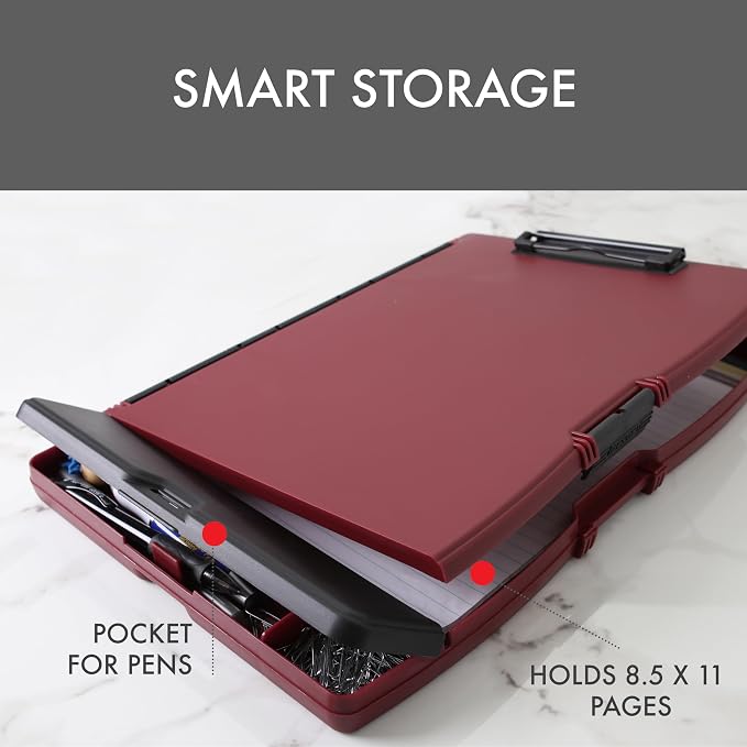 Dexas Folio Clipcase Professional Storage Clipboard with Pen Storage Compartment, 9.75 x 14.75, A4, Merlot. Ideal for Teachers, Nurses, Coaches, Students, Trades, Homeschooling