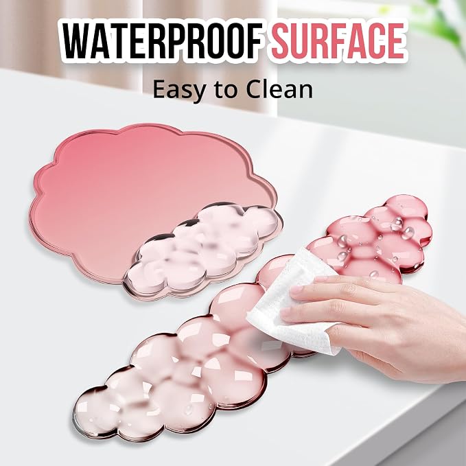 Cloud Wrist Rest Gel Set — Ergonomic Cloud Wrist Rest Keyboard and Mouse, Non-Slip Desk Accessories for Office and Home（Gradient Rose Red）