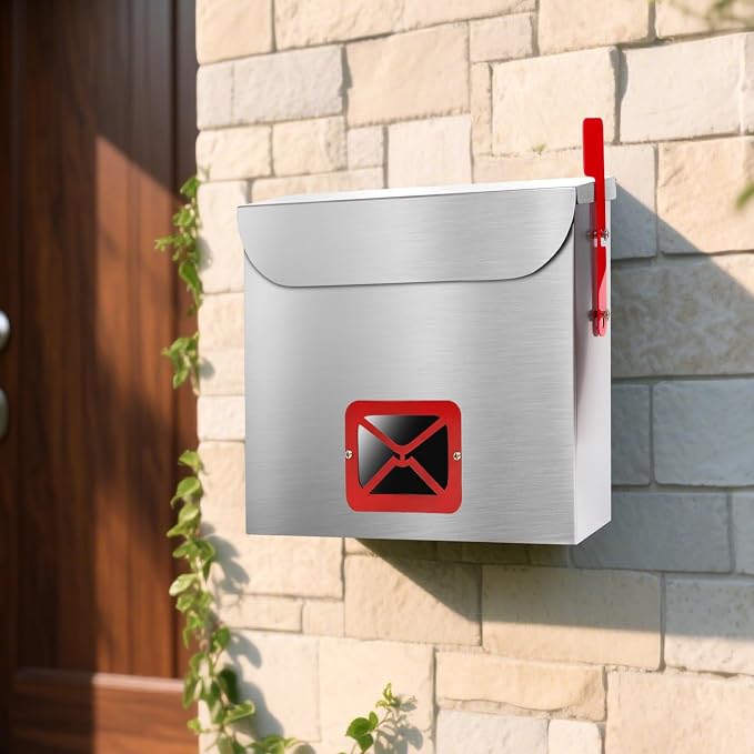Stainless Steel Wall-Mount Mailbox for House,Rust-Proof Metal Mail Boxex, Large Capacity Post Box,Mailboxes for Outside(Rectangle with Lock)