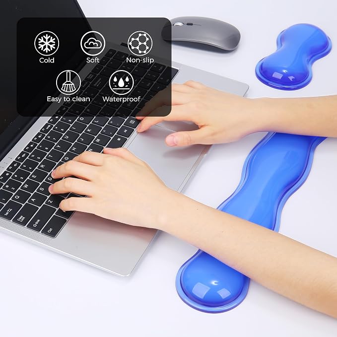 Gel Wrist Rest for Keyboard and Mouse, Wrist Rest for Keyboard, Mouse Wrist Support, Pain Relief, Cool Touch, Non-Skid, Keyboard and Mouse Wrist pad Set