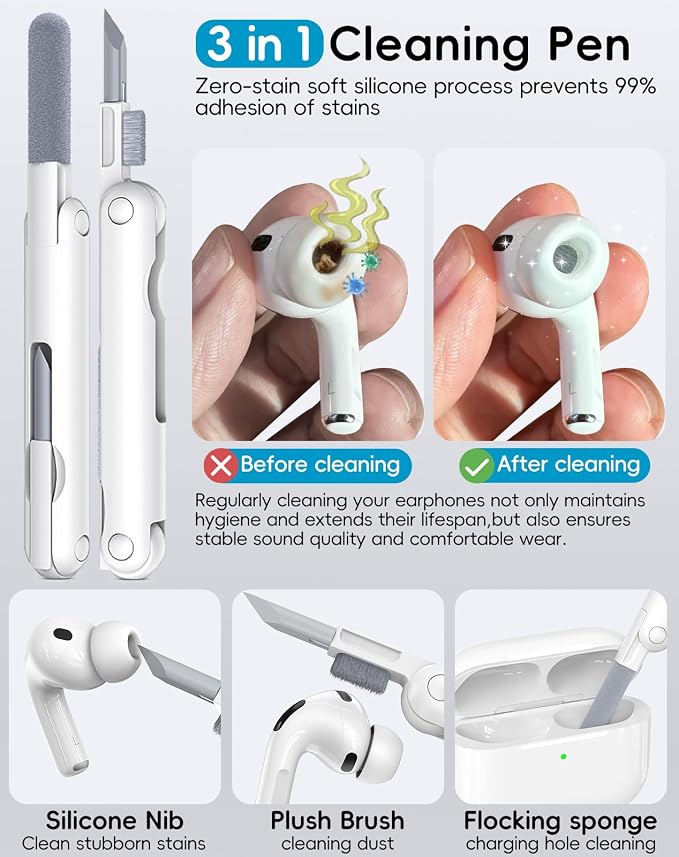 5 Pairs Replacement Ear Tips for AirPods Pro 3(White) | with Noise Reduction Hole,Built-in dust Guard Screen Silicone Ear Tips with Cleaning Pen - 5 Sizes(XXS/XS/S/M/L)