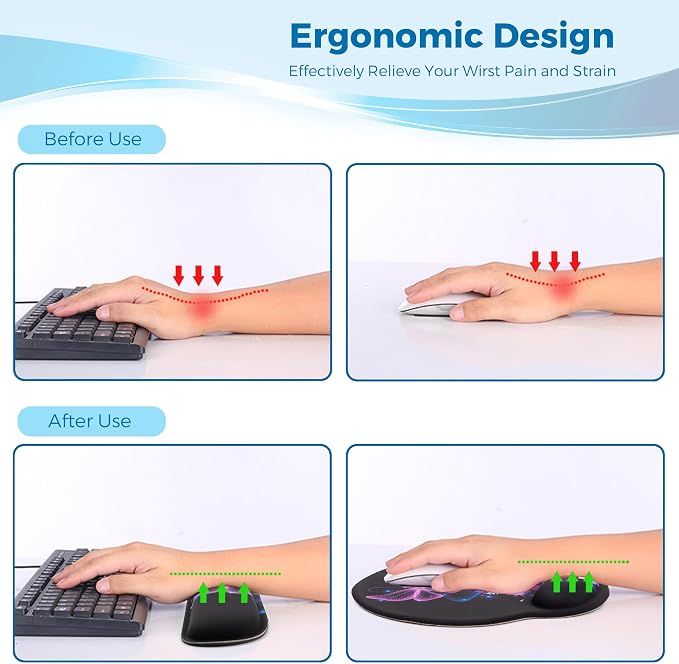Mouse Pad and Keyboard Wrist Rest Support,Ergonomic Mouse Pad Set | Mousepad With Coaster and Non-Slip PU Base,Pain Relief for Desk Desktop Gaming, Computer,Office -Beach