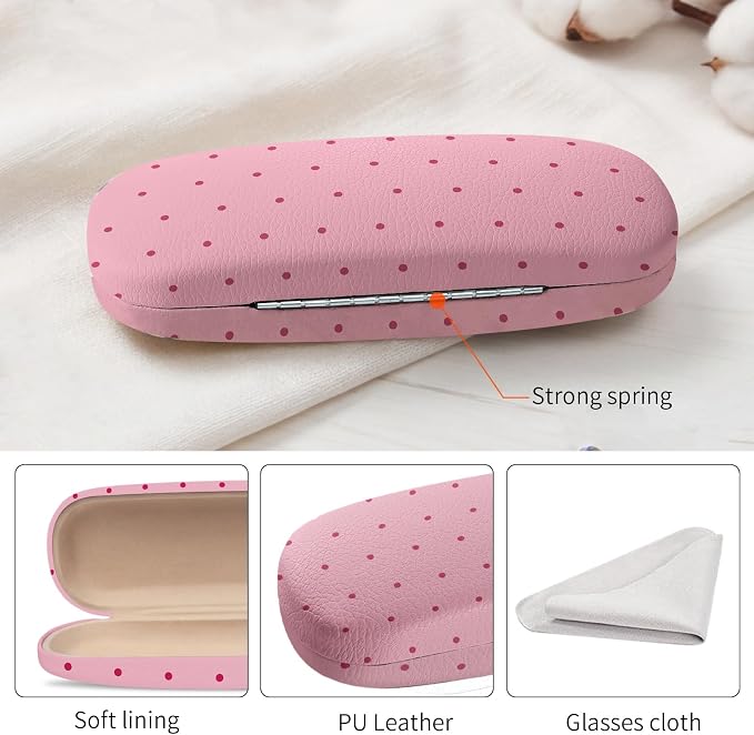 Glasses Case Hard Shell, Cute Sunglasses Case for Women Leather Protective Case for Eyeglass with Cleaning Cloth