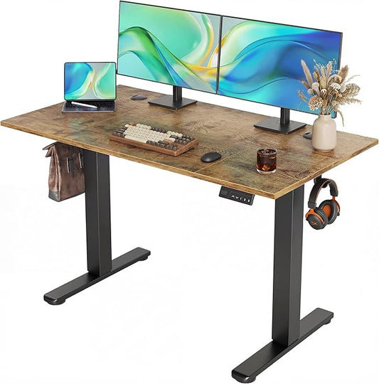 Claiks Electric Standing Desk, Adjustable Height Stand up Desk, 48 * 24 Inches Sit Stand Home Office Desk with Splice Board, Black Frame/Vintage Brown Top