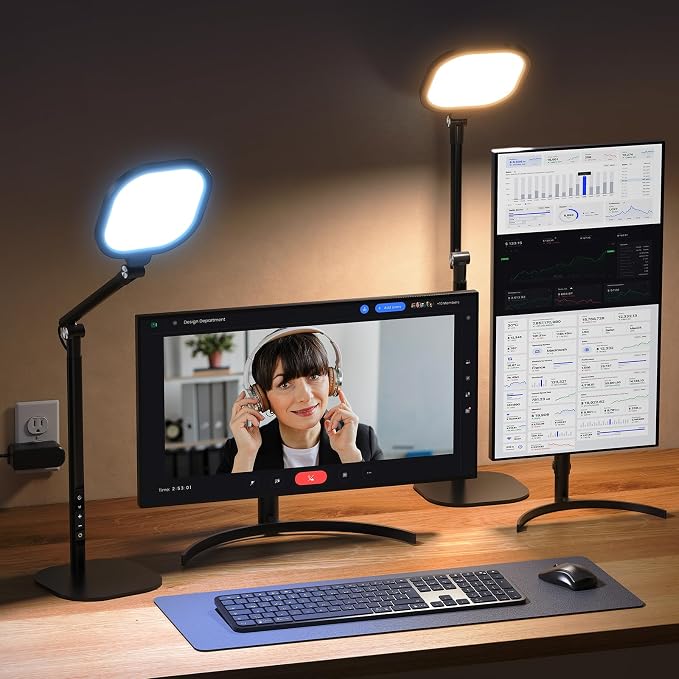 Tall LED Desk Lamps with Base, Edge-Lit Eye-Care, 50 Light Modes | 40" Height, Dimmable & Flexible, CRI>97.8, Memory and Timer Func, Stable Metal Base for Home Office, Video Calls & Drafting