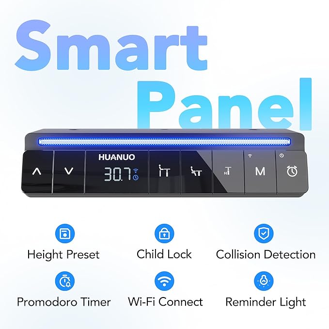 HUANUO One-Piece AI-Powered Electric Standing Desk, Smart APP, Compatible with Alexa & Google, Adjustable Height, 6 Memory Settings, Sedentary Reminder, Ergonomic Sit-Stand Desk, 48-inch, Black