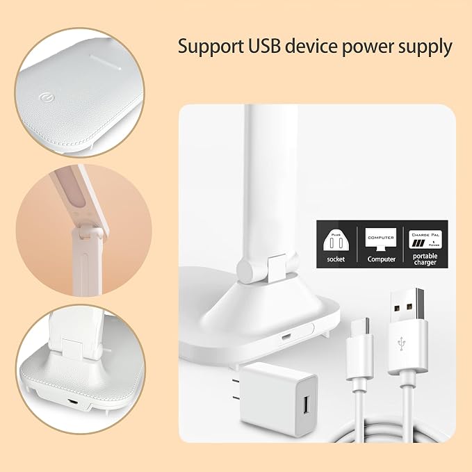 R RUCKERCO Led Desk Lamp Dimmable Desk Light Reading Lamp 3 Lighting Modes, Eye Protection Accessories, Study Desk Lamp Equipped USB Charger Suitable for Home Office is for Gift Giving