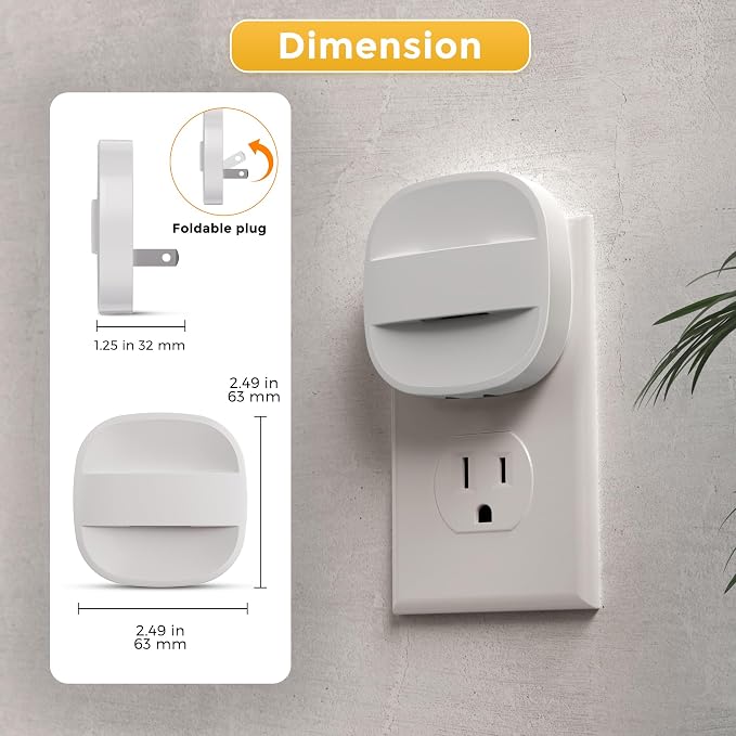 L LOHAS LED Night Lights Plug into Wall, Dimmable Night Light with Dusk to Dawn Sensor, Nightlight for Bathroom Night Light, Hallway, Kitchen, 3000K Soft White, Foldable 6 Pack