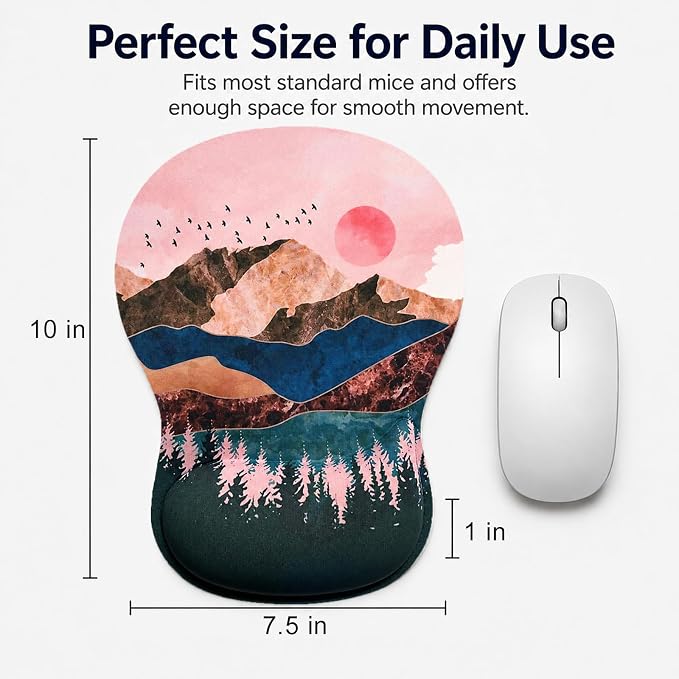 Mouse Pad with Wrist Rest Ergonomic Memory Foam Support, Non-Slip Rubber Base, Comfortable Typing Cushion for Home Office Computer Laptop, Sunrise