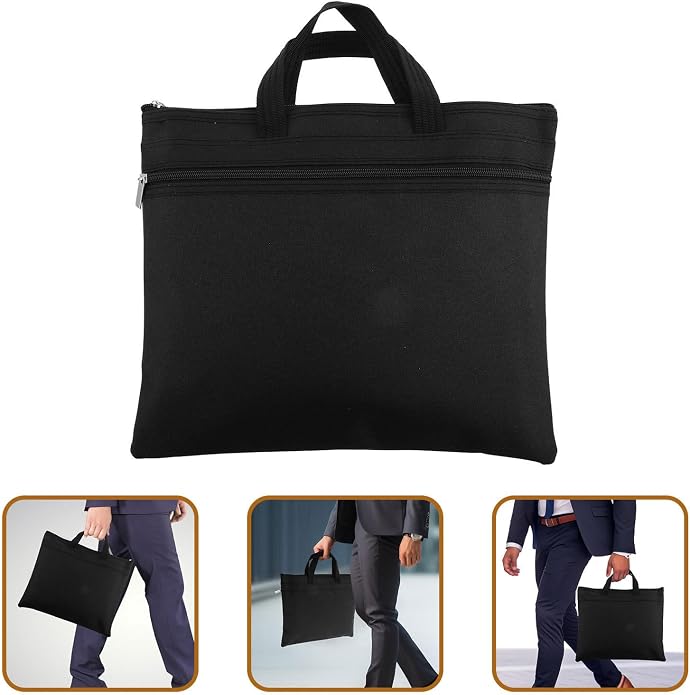 Oxford Cloth Document Briefcase with Dual Layer Design, Large Capacity Waterproof File Organizer Bag with Zipper and Handle for Business Occasions