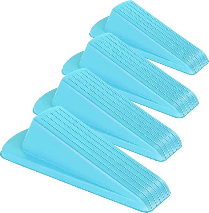 4 Pack Premium Rubber Door Stoppers Wedge, Door Stops for Carpet Heavy Duty Door, for Bottom of Door on Tile, Concrete, Carpet, Wooden Floor (Blue)