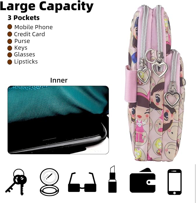 Small Crossbody Bag for Women - Mini Phone Purses with Crossbody Strap and Wallet - Nylon Arm Bag