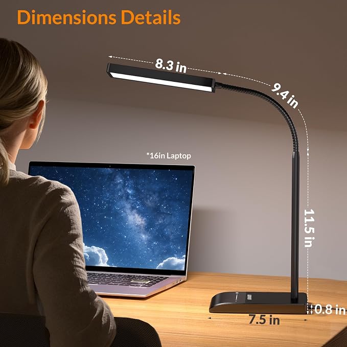LEPOWER Desk Lamp, 800LM LED for Home Office, True Eye-Caring for Reading | 50 Lighting Modes, 2X Wider Panel, 360° Flexible Gooseneck, Touch Control, 12W Bright Table Lamp for Dorm, Bedroom, Study