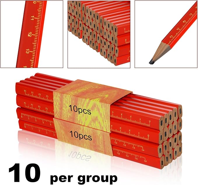 100 Pcs Heavy Duty Octagonal Hard Black Carpenter Pencils for Woodworking and Concrete Marking