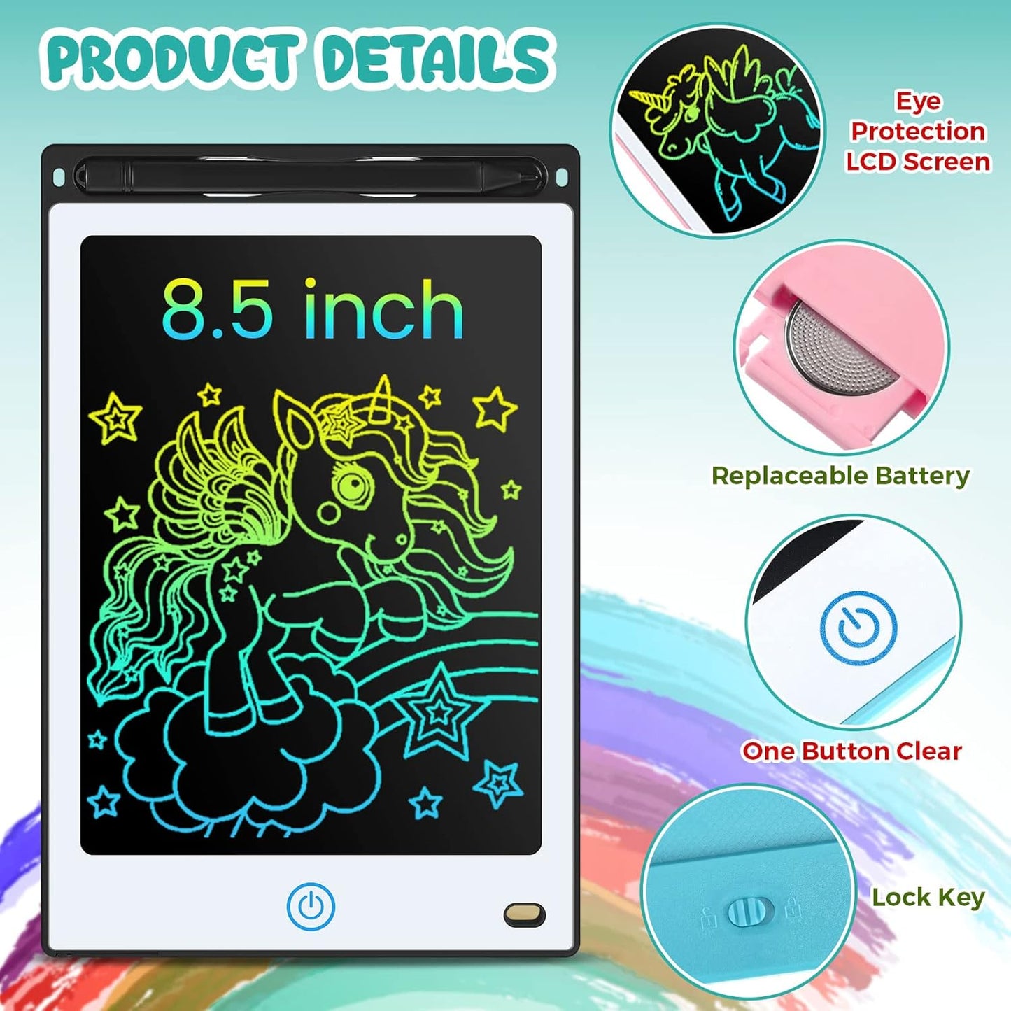 Zhehao 20 Pack LCD Writing Board for Kids, 8.5 Inches Doodle Reusable Screen Drawing Pad Erasable Painting Pads Educational Toy for 3-8 Years(Light Blue, Black, Pink, White)