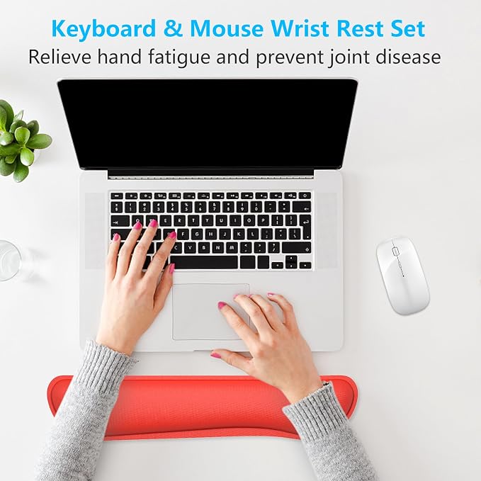 Dapesuom Enlarge Keyboard Wrist Rest, Cute Memory Foam Keyboard Wrist Cushion for Computer Desk Mats Support, Typing Pain Relief Ergonomic Mouse Pad Rests with Non-Slip Base for Gaming, Laptop, Red