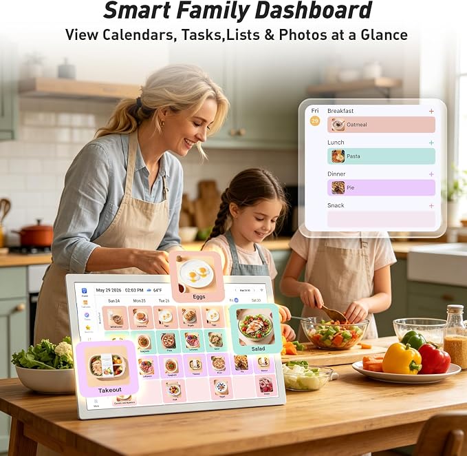 24" Digital Calendar Electronic-eCalendar WhiteBoard-Meal-Planner - Touchcreen Picture-Frame Display, Chore Chart, No Subscription, Star Reward, Auto-Sync Online via App, Wall Mount, Gifts for Mom